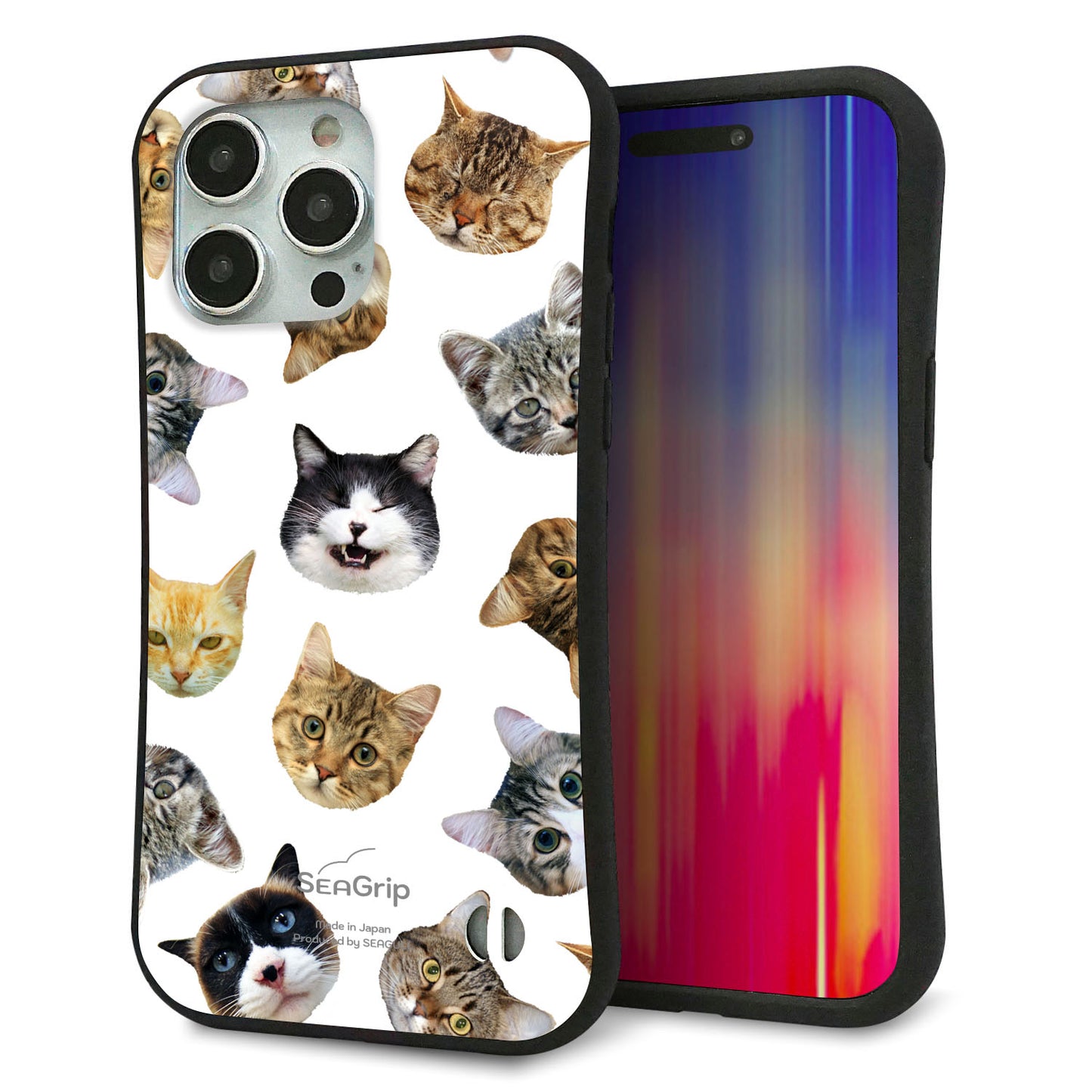 iPhone 15 Pro Max スマホケース 「SEA Grip」 グリップケース Sライン 【SC937 ねこどっと（ホワイト）】 UV印刷