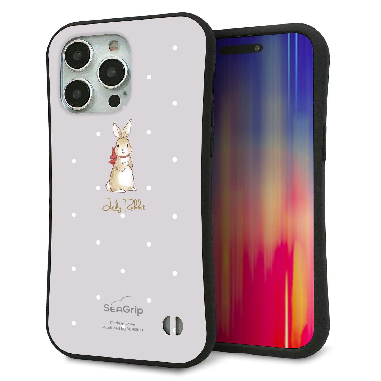 iPhone 15 Pro Max スマホケース 「SEA Grip」 グリップケース Sライン 【SC968 Lady Rabbit グレージュ ガラプリhp】 UV印刷