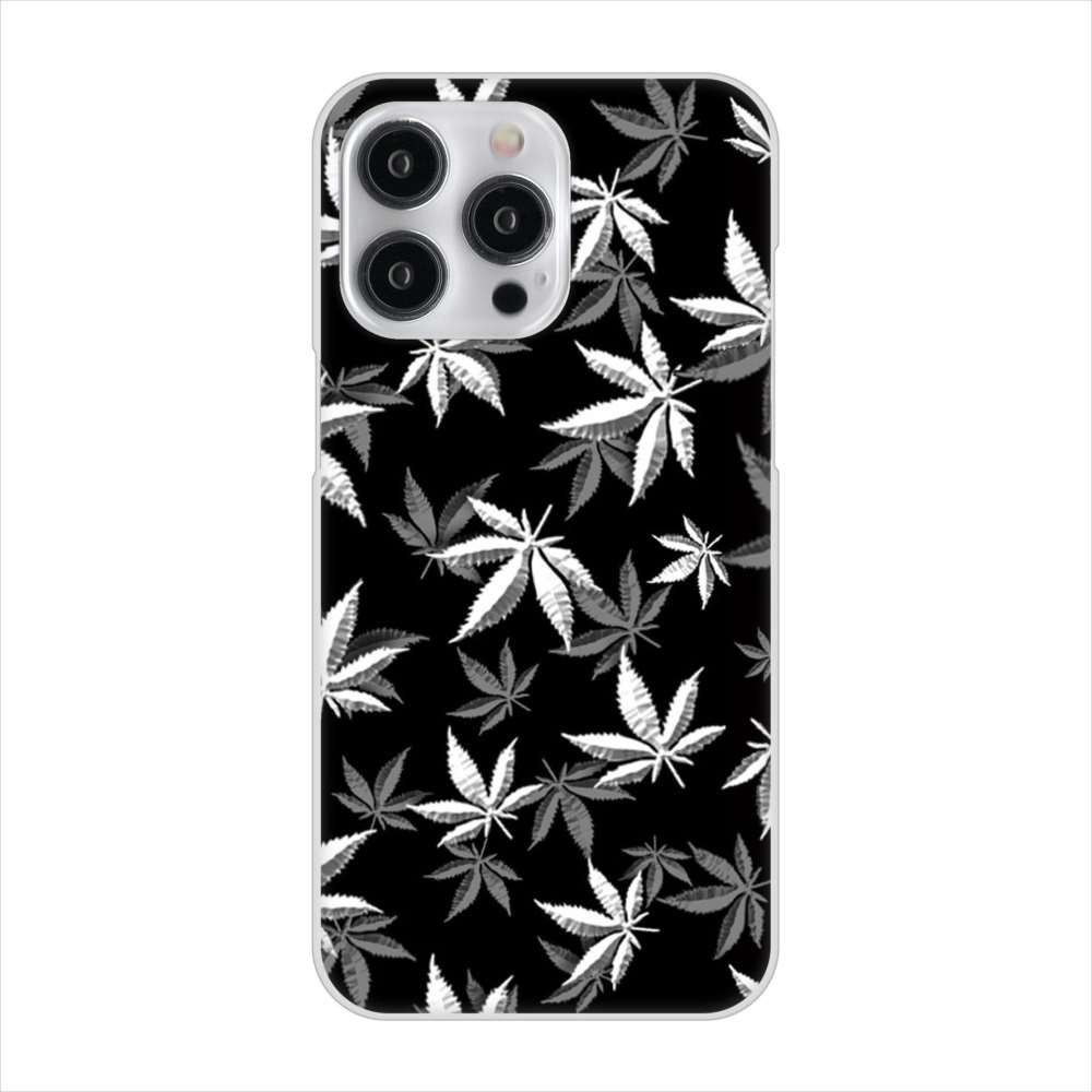 iPhone 15 Pro Max 064 モノトーン大麻ブラック ハードケース 背面印刷
