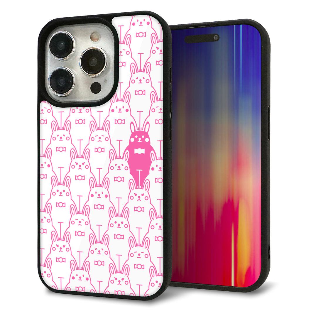 iPhone 15 Pro 強化ガラス＆TPUスマホケース ガラプリ【MA914 パターン ウサギ】