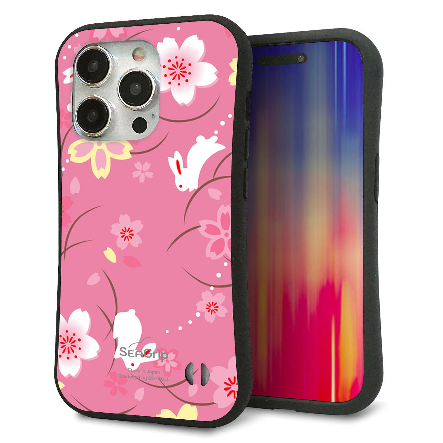 iPhone 15 Pro スマホケース 「SEA Grip」 グリップケース Sライン 【149 桜と白うさぎ】 UV印刷