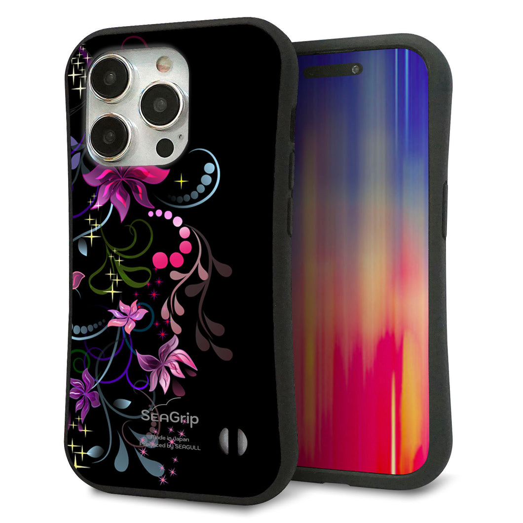 iPhone 15 Pro スマホケース 「SEA Grip」 グリップケース Sライン 【263 闇に浮かぶ華】 UV印刷