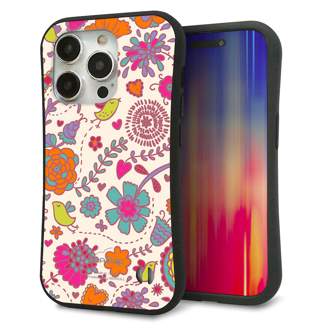 iPhone 15 Pro スマホケース 「SEA Grip」 グリップケース Sライン 【323 小鳥と花】 UV印刷
