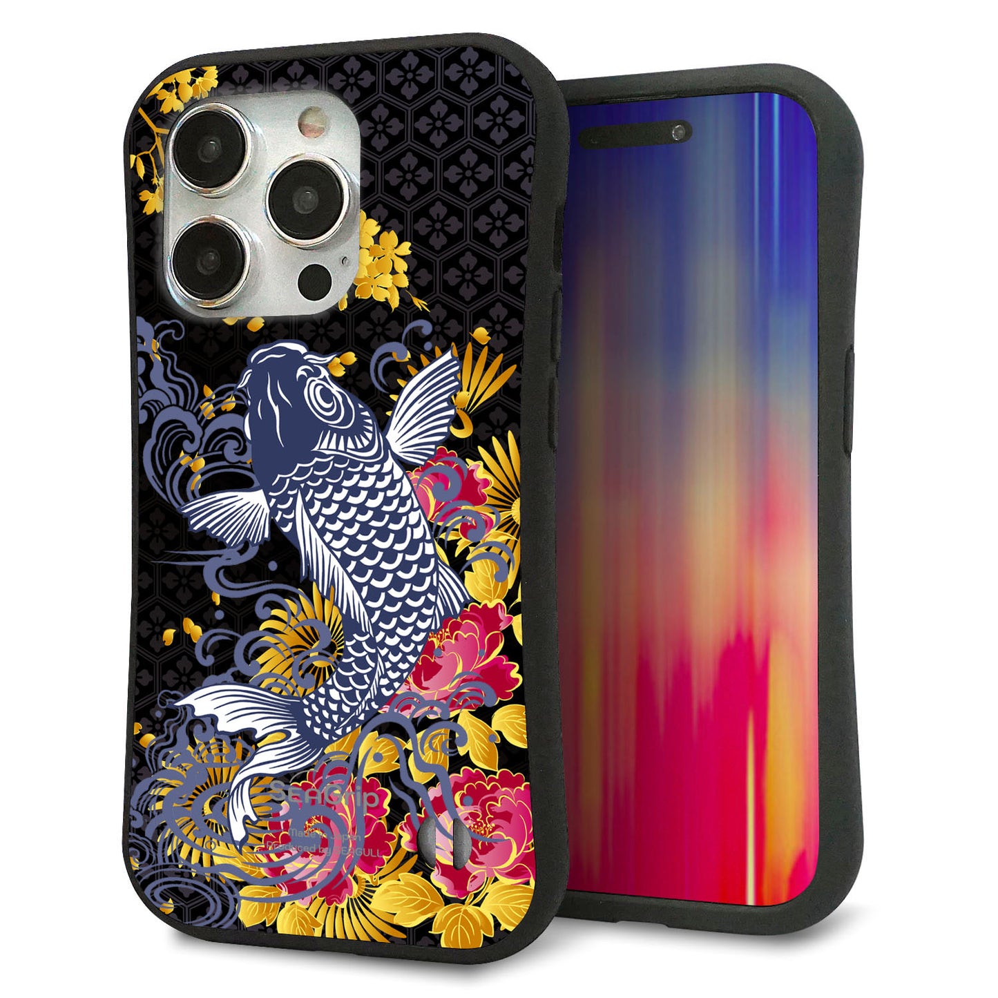 iPhone 15 Pro スマホケース 「SEA Grip」 グリップケース Sライン 【1028 牡丹と鯉】 UV印刷