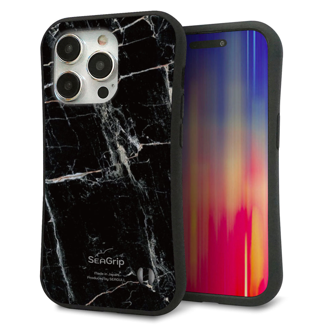 iPhone 15 Pro スマホケース 「SEA Grip」 グリップケース Sライン 【KM867 大理石BK】 UV印刷
