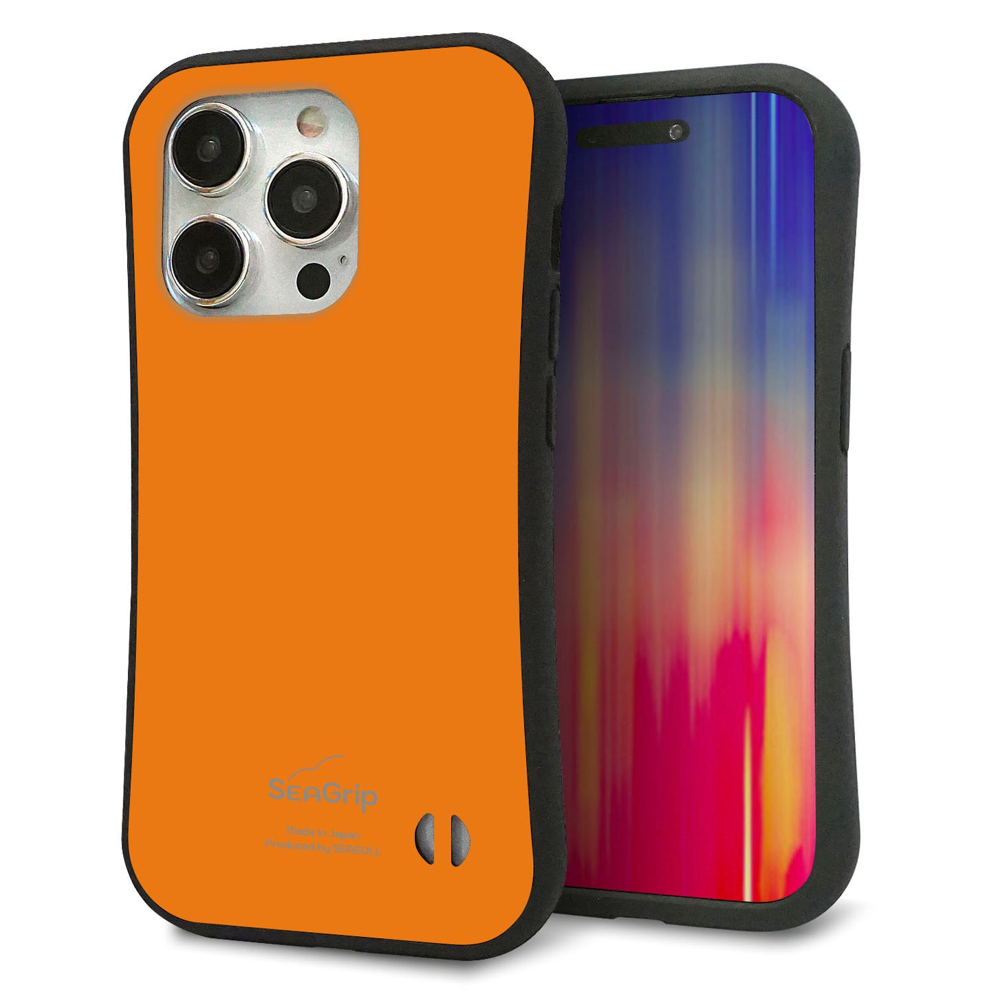 iPhone 15 Pro スマホケース 「SEA Grip」 グリップケース Sライン 【KM906 ポップカラー(オレンジ)】 UV印刷