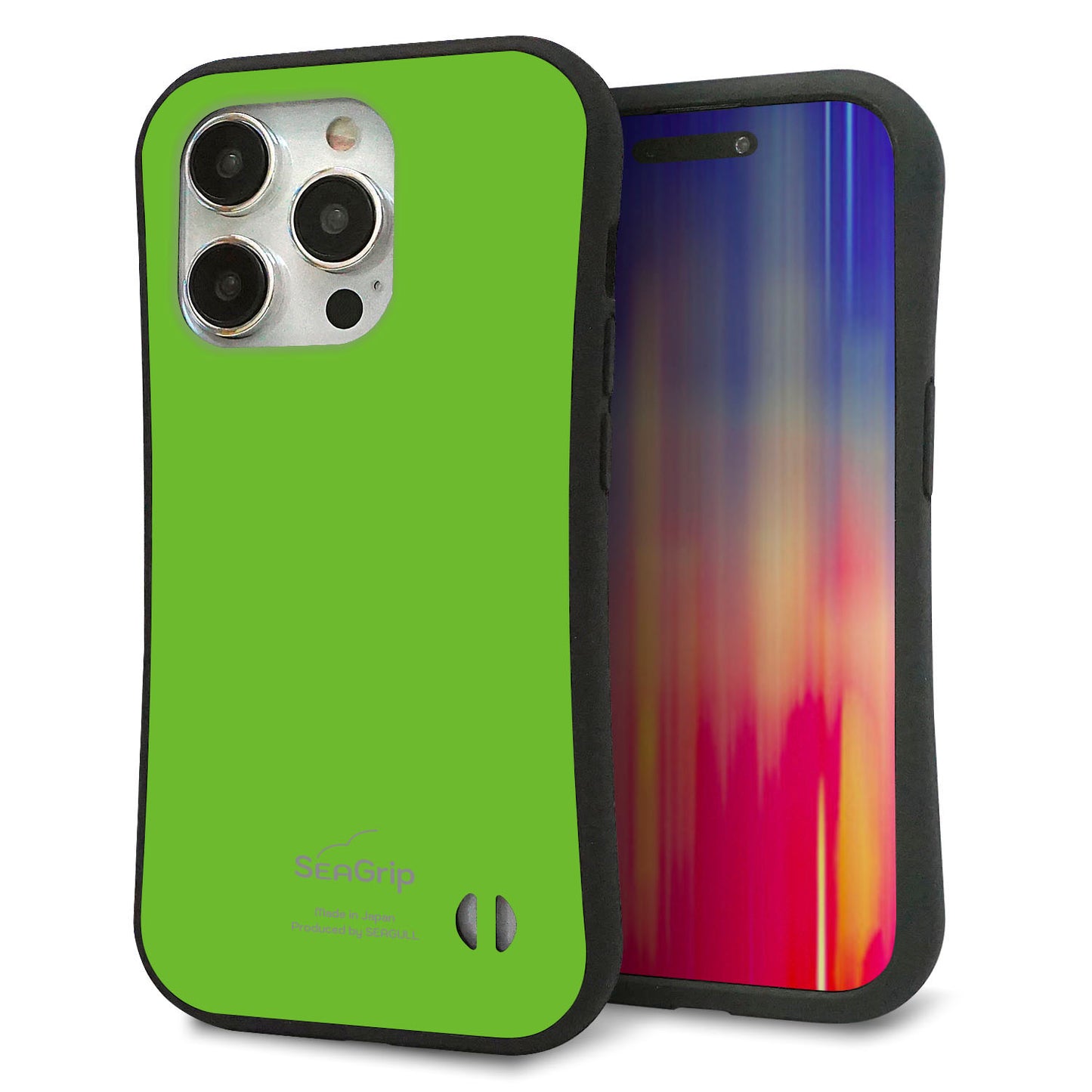 iPhone 15 Pro スマホケース 「SEA Grip」 グリップケース Sライン 【KM914 ポップカラー(ライム)】 UV印刷