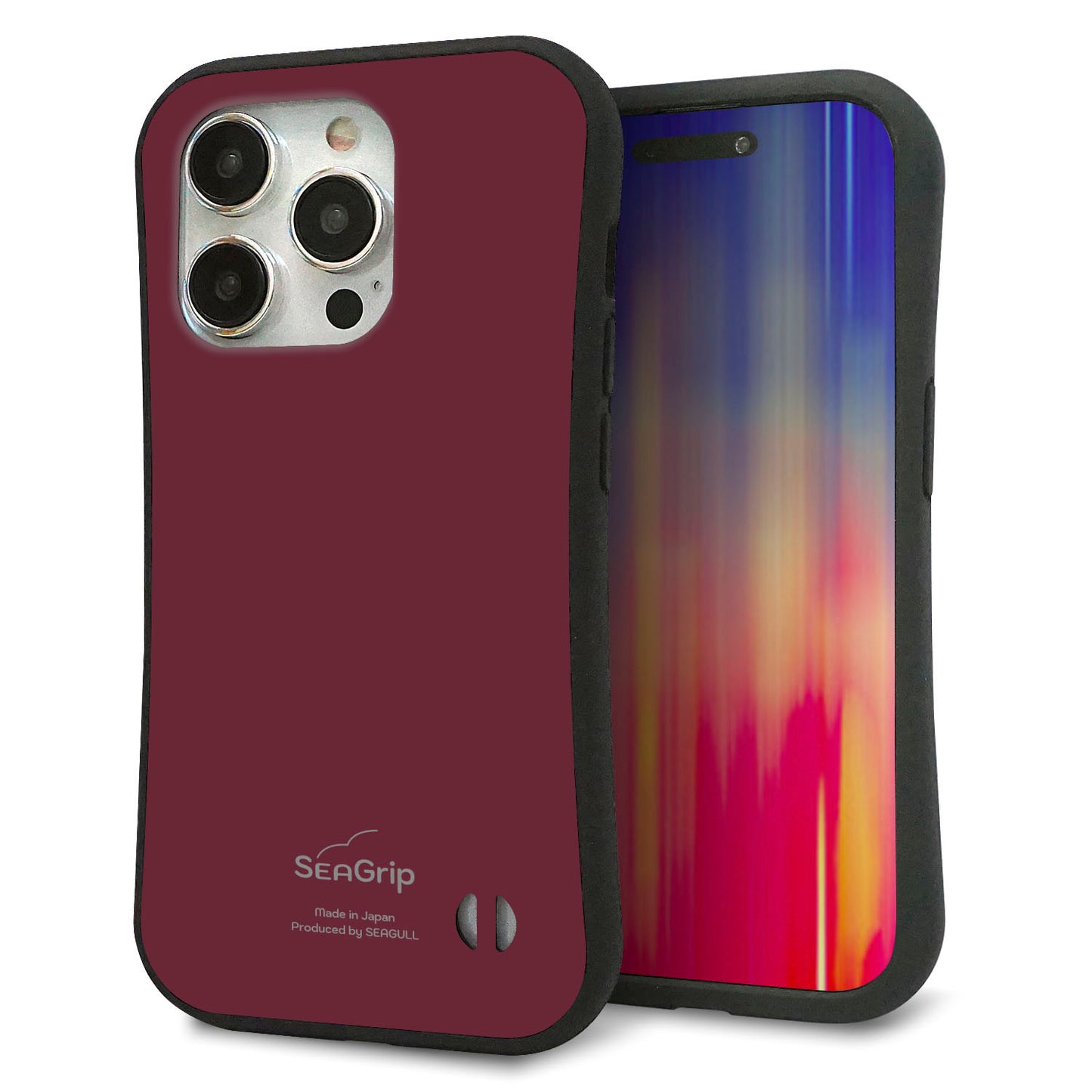 iPhone 15 Pro スマホケース 「SEA Grip」 グリップケース Sライン 【KM919 レトロカラー(バーガンディー)】 UV印刷