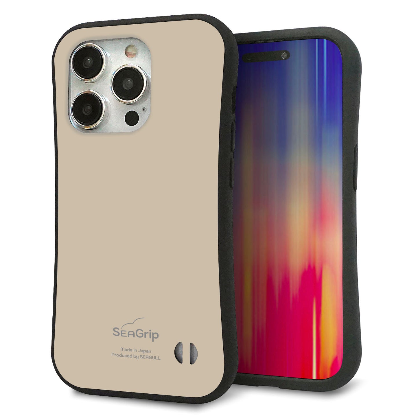 iPhone 15 Pro スマホケース 「SEA Grip」 グリップケース Sライン 【KM928 くすみカラー ベージュ】 UV印刷