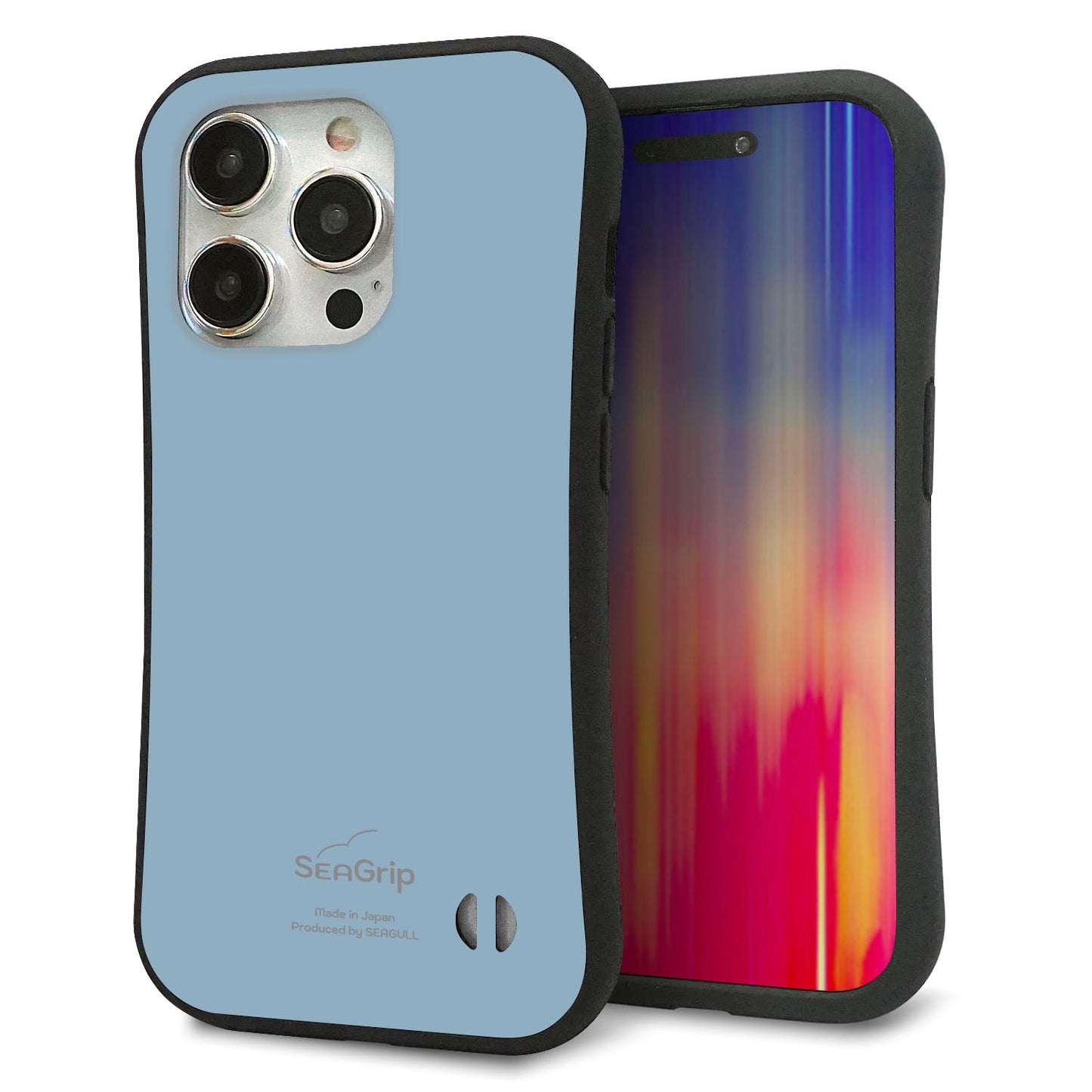 iPhone 15 Pro スマホケース 「SEA Grip」 グリップケース Sライン 【KM932 くすみカラー ブルー】 UV印刷