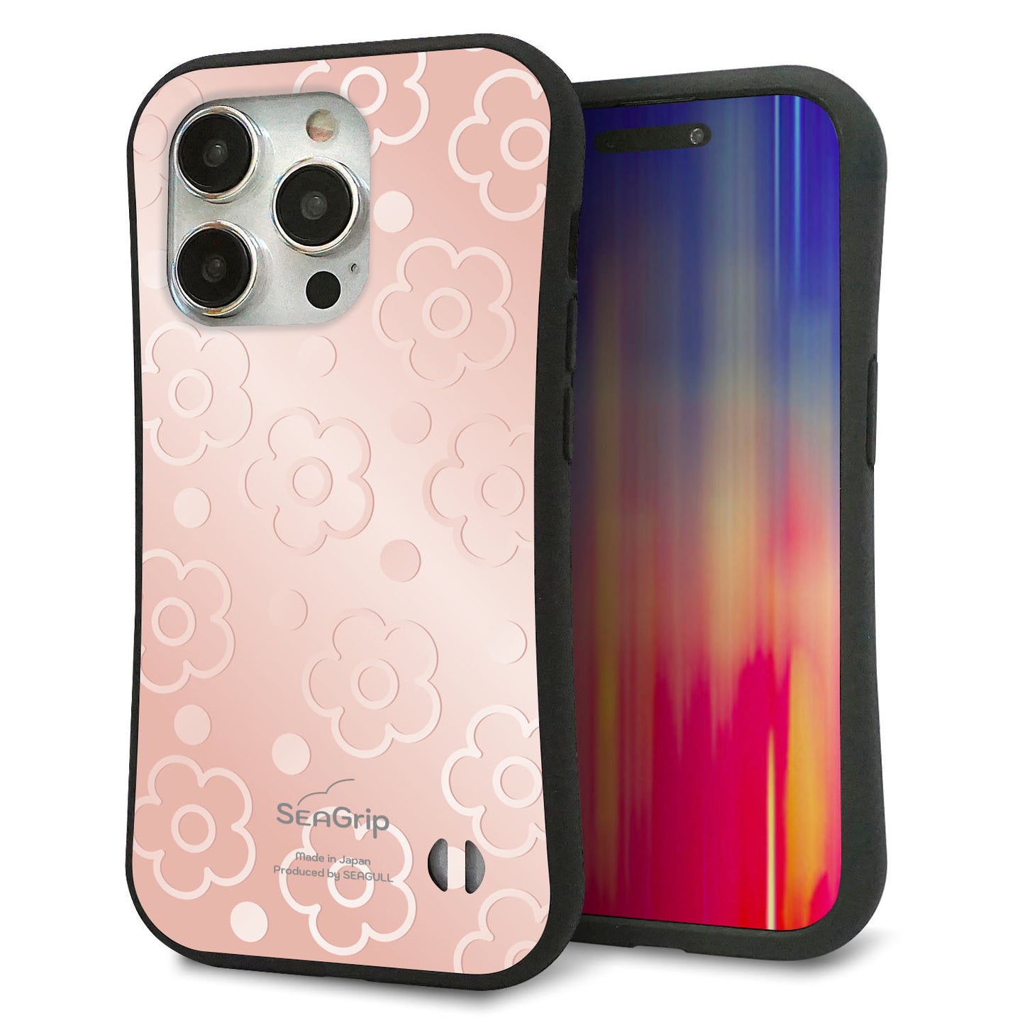 iPhone 15 Pro スマホケース 「SEA Grip」 グリップケース Sライン 【SC843 エンボス風デイジーシンプル（ローズピンク）】 UV印刷