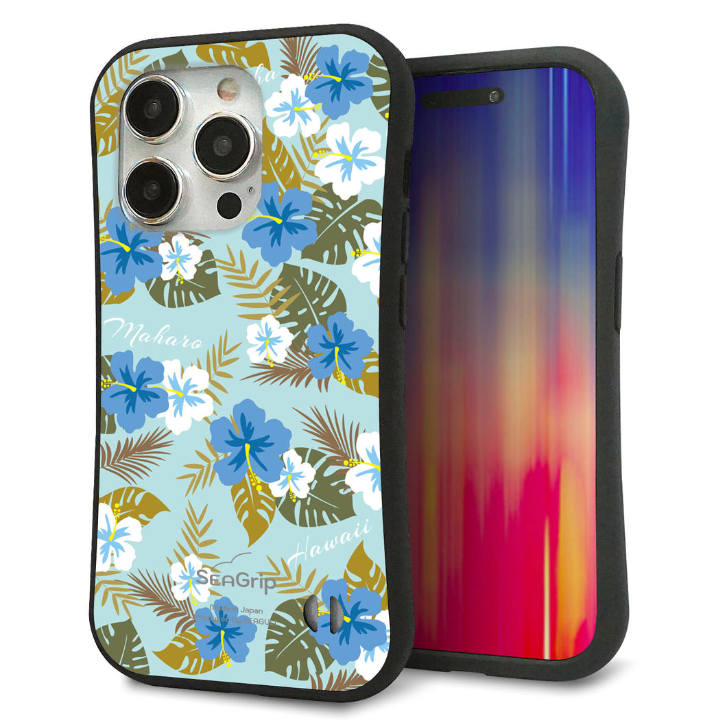 iPhone 15 Pro スマホケース 「SEA Grip」 グリップケース Sライン 【SC883 ハワイアンアロハレトロ（ブルー）】 UV印刷