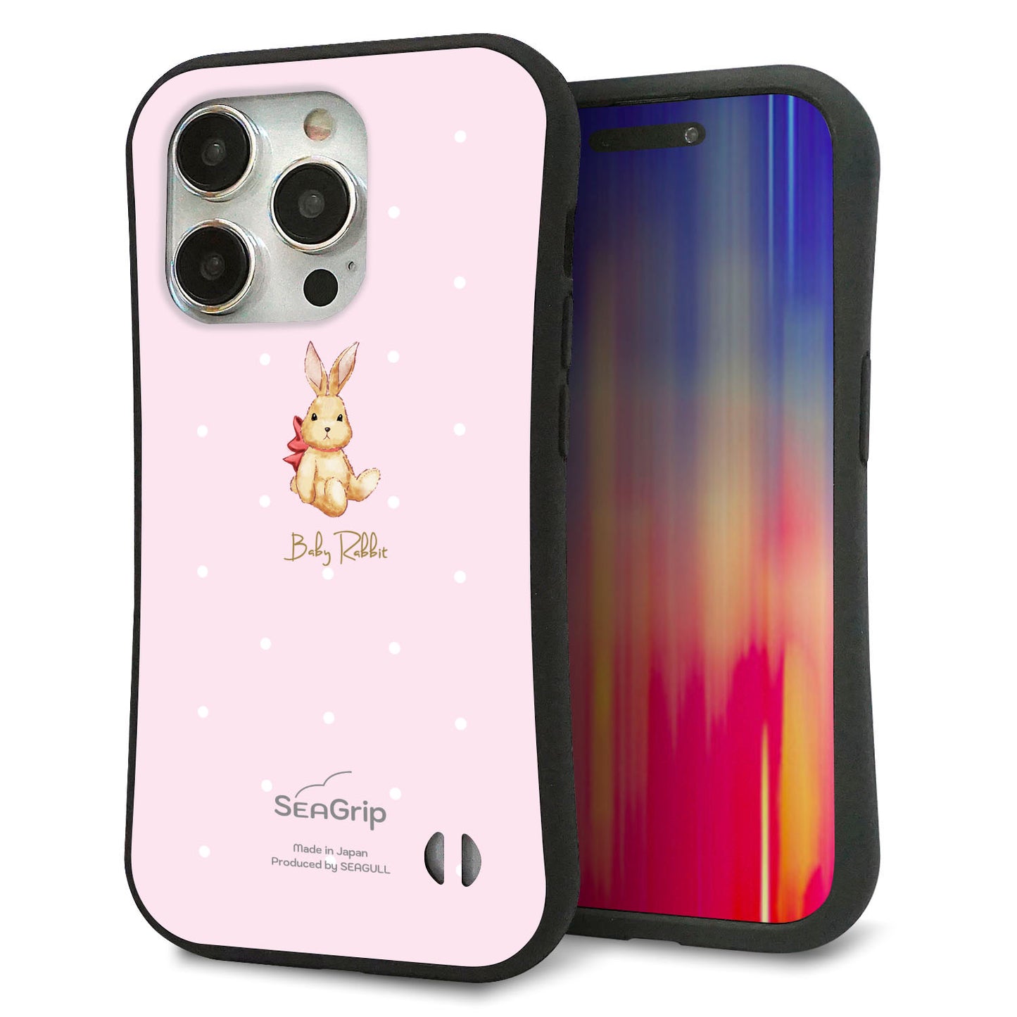 iPhone 15 Pro スマホケース 「SEA Grip」 グリップケース Sライン 【SC978 Baby Rabbit ピンク ガラプリ】 UV印刷