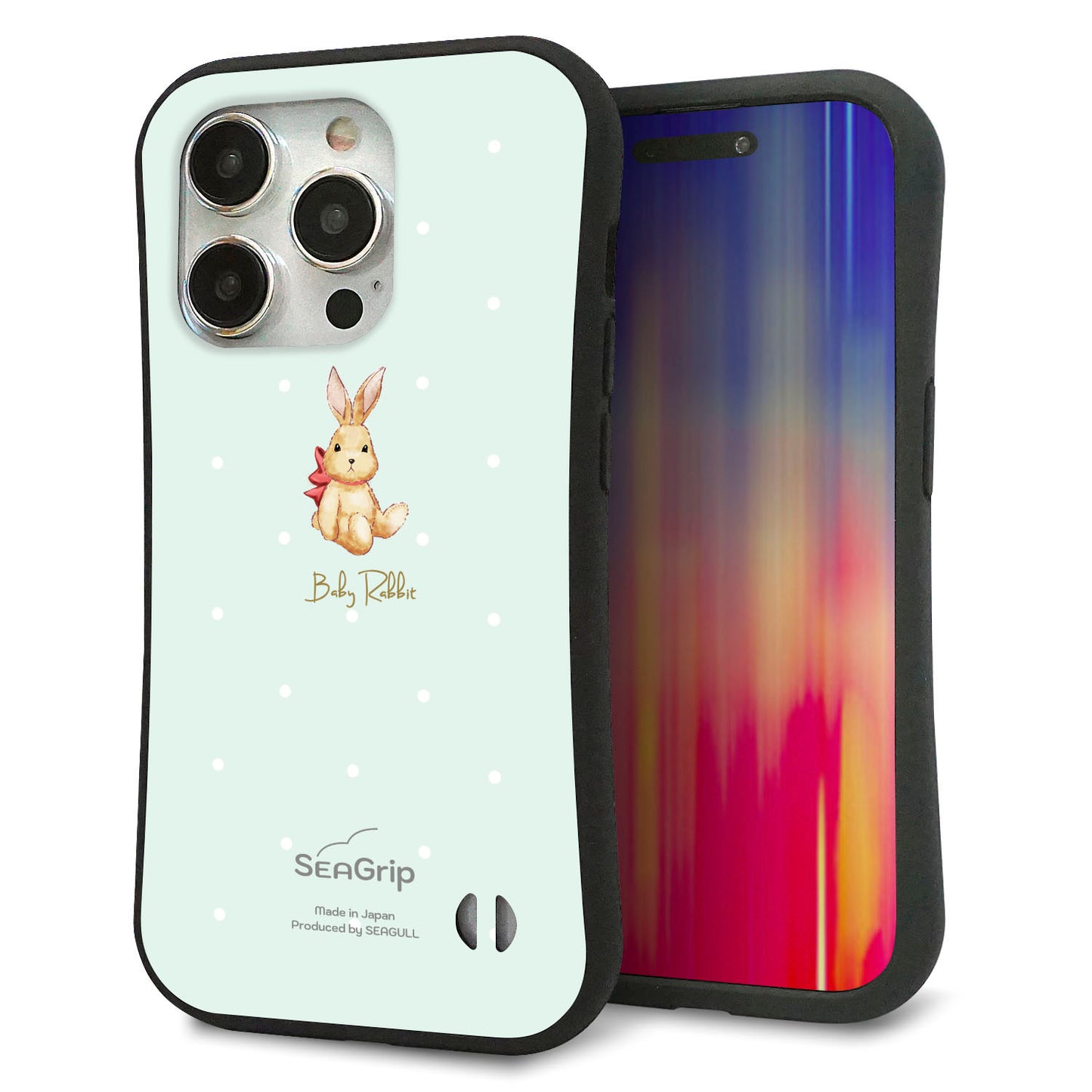 iPhone 15 Pro スマホケース 「SEA Grip」 グリップケース Sライン 【SC979 Baby Rabbit グリーン ガラプリ】 UV印刷