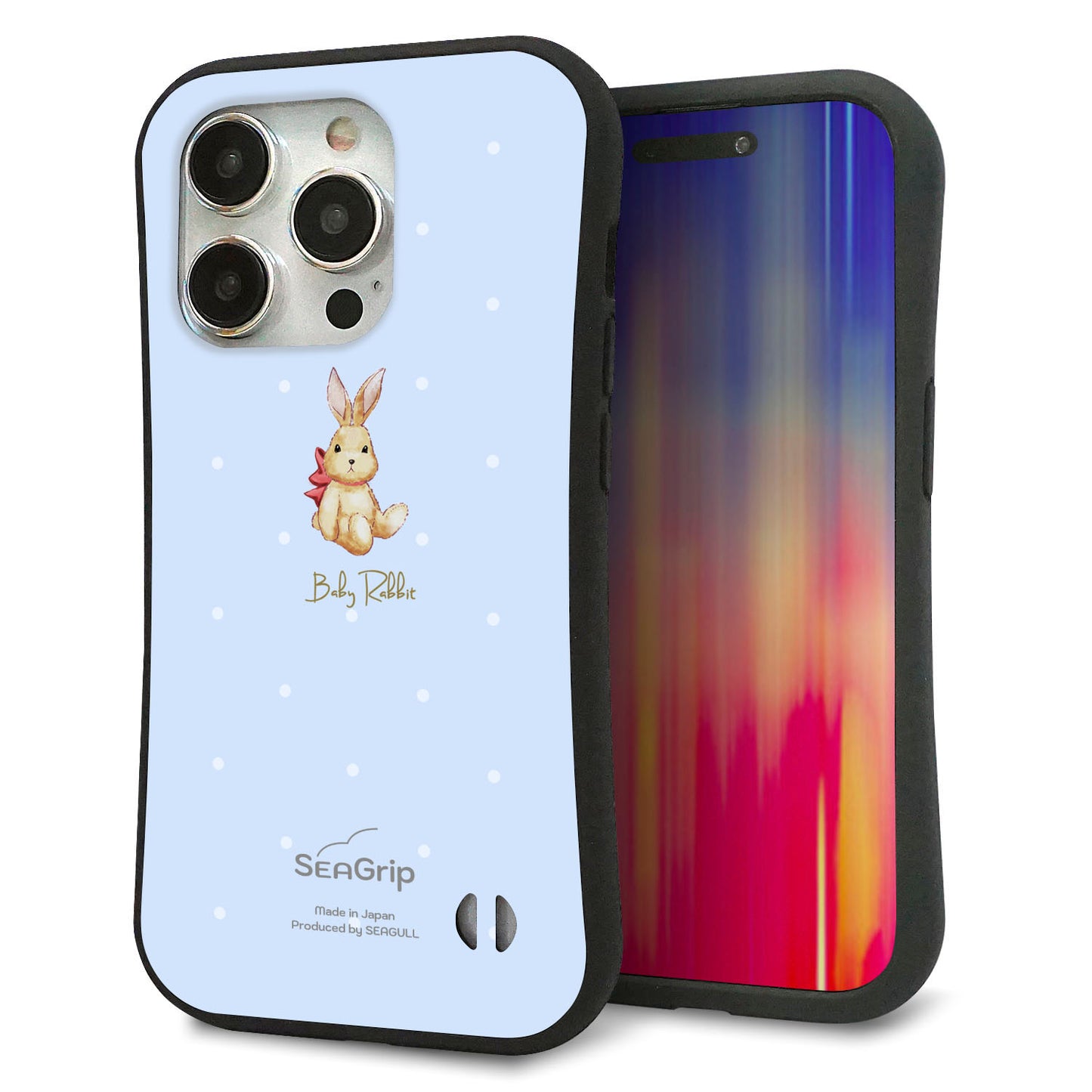iPhone 15 Pro スマホケース 「SEA Grip」 グリップケース Sライン 【SC980 Baby Rabbit ブルー ガラプリ】 UV印刷