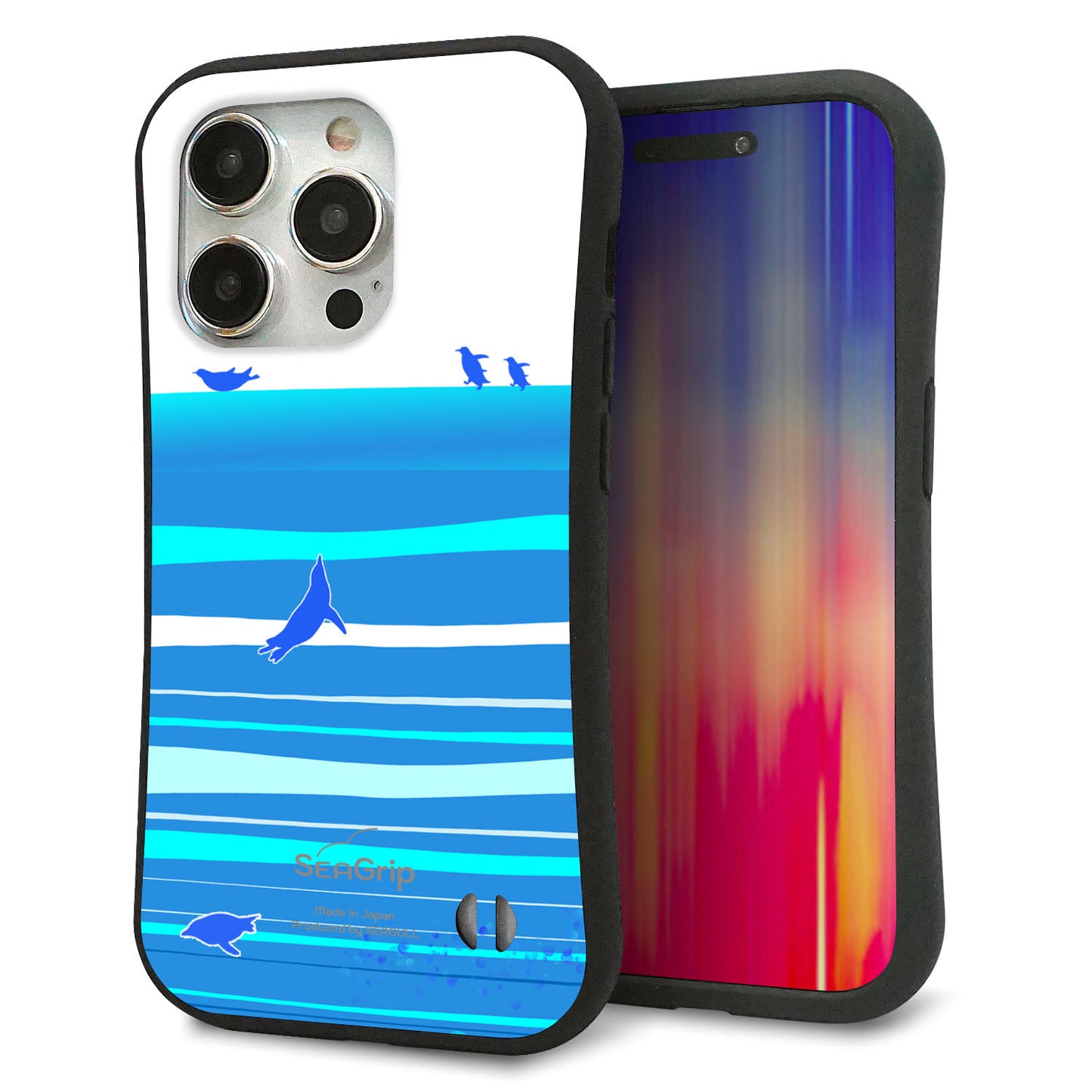 iPhone 15 Pro スマホケース 「SEA Grip」 グリップケース Sライン 【YB920 ペンギン01】 UV印刷