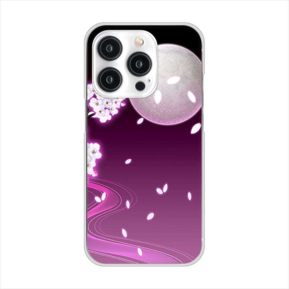 iPhone 15 Pro 1223 紫に染まる月と桜 ハードケース 背面印刷