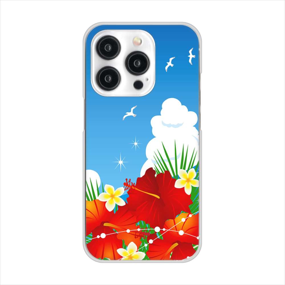 iPhone 15 Pro VA821 ハイビスカスと青空 ハードケース 背面印刷