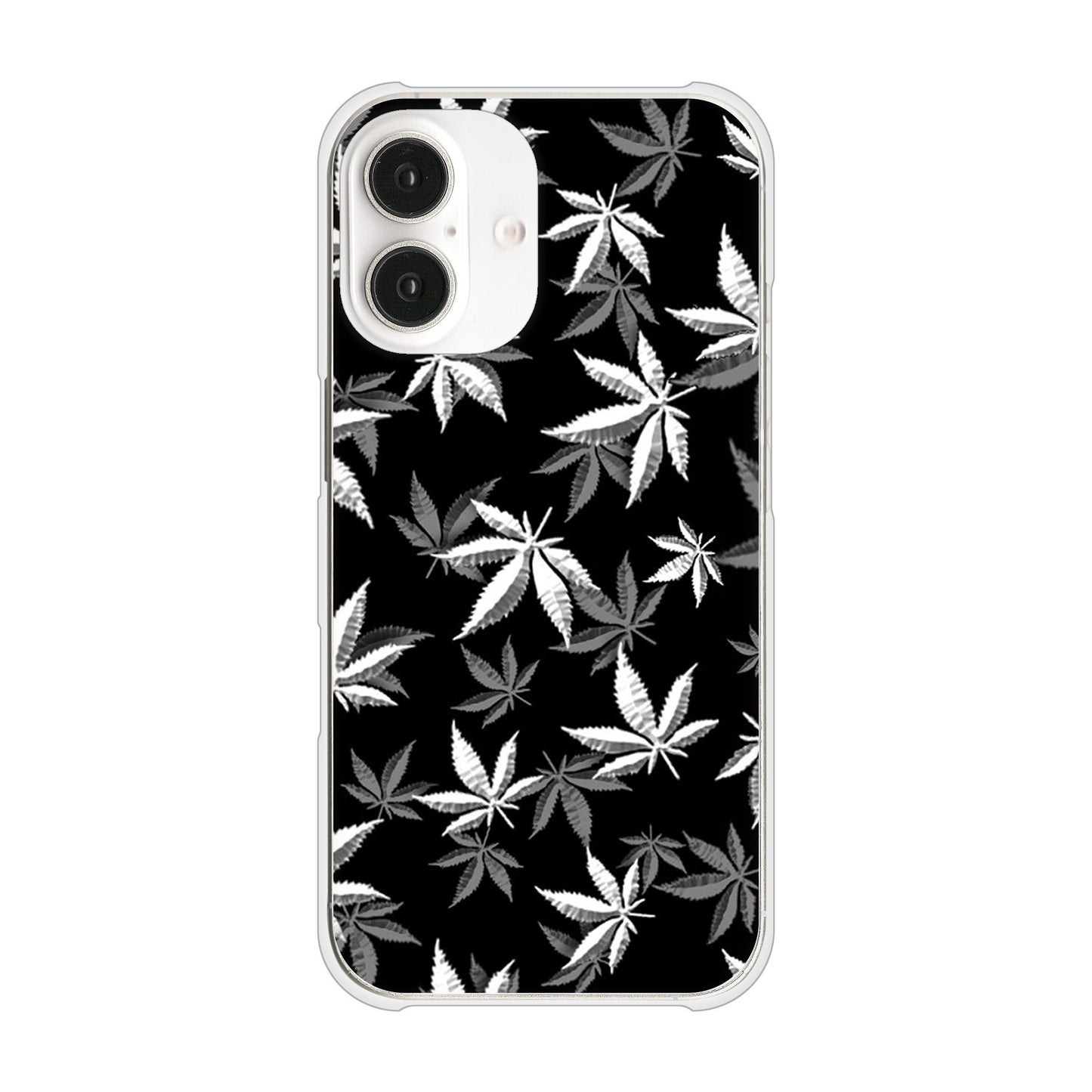 iPhone 16 064 モノトーン大麻ブラック ハードケース 背面印刷