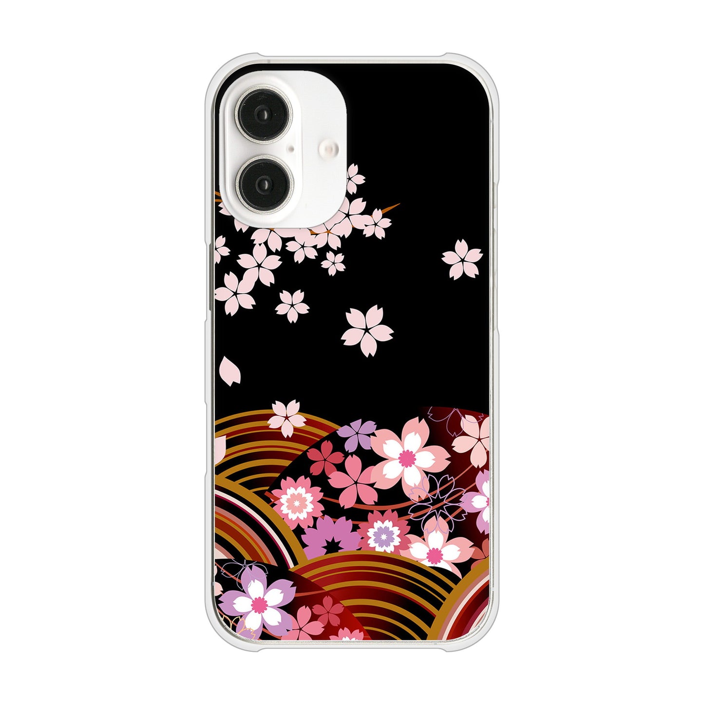 iPhone 16 1237 和柄＆筆文字・夜桜の宴 ハードケース 背面印刷