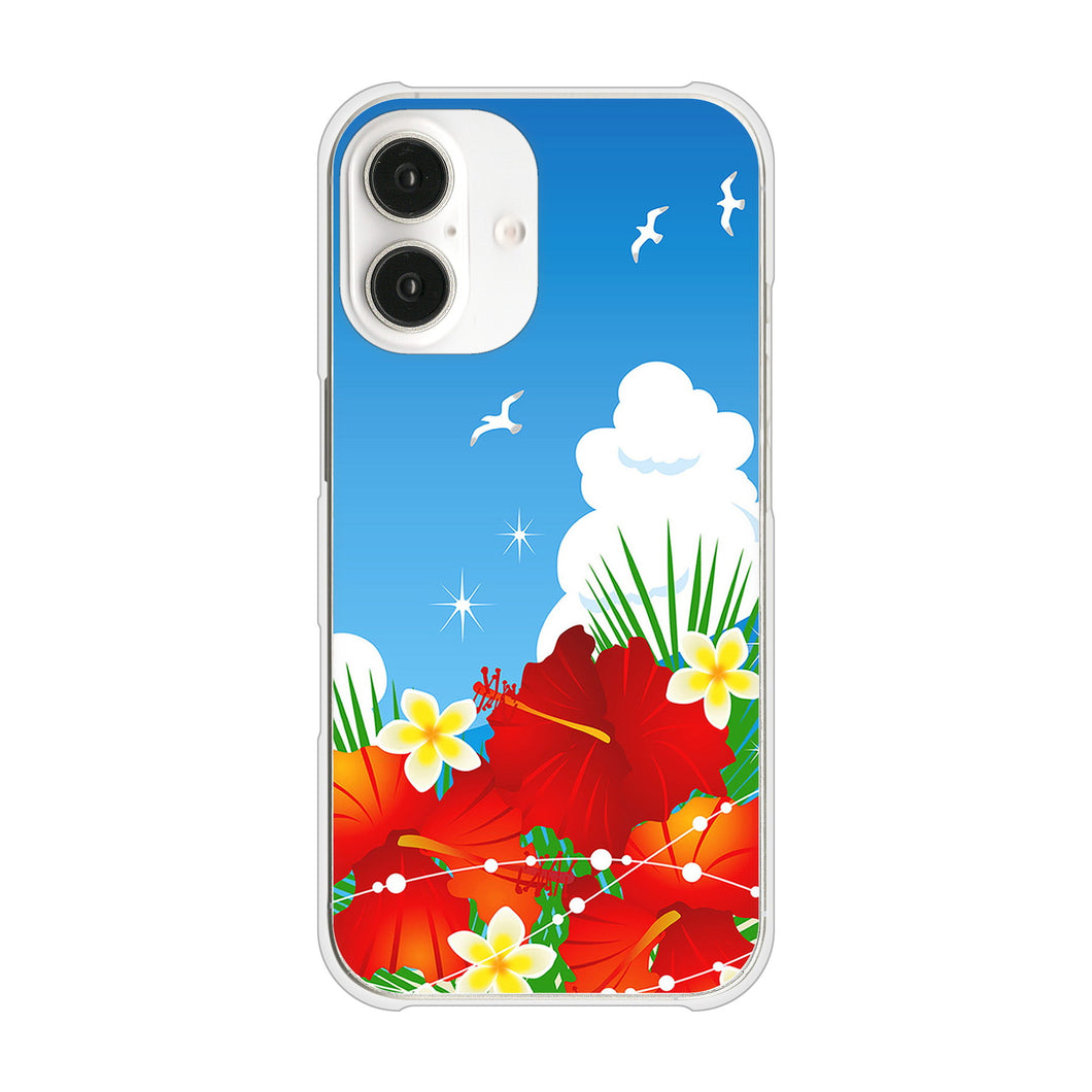 iPhone 16 VA821 ハイビスカスと青空 ハードケース 背面印刷