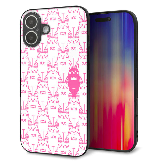 iPhone 16 Plus 強化ガラス＆TPUスマホケース ガラプリ【MA914 パターン ウサギ】