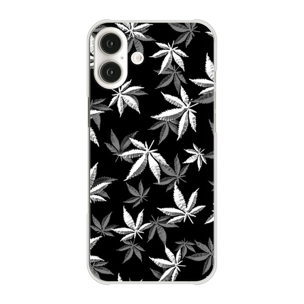iPhone 16 Plus 064 モノトーン大麻ブラック ハードケース 背面印刷