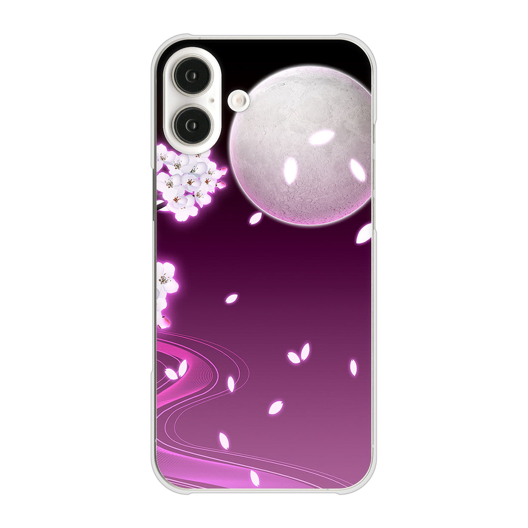 iPhone 16 Plus 1223 紫に染まる月と桜 ハードケース 背面印刷