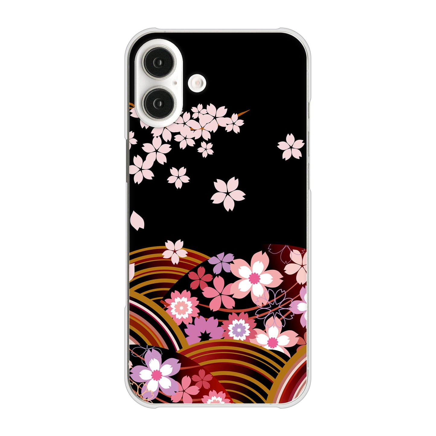 iPhone 16 Plus 1237 和柄＆筆文字・夜桜の宴 ハードケース 背面印刷