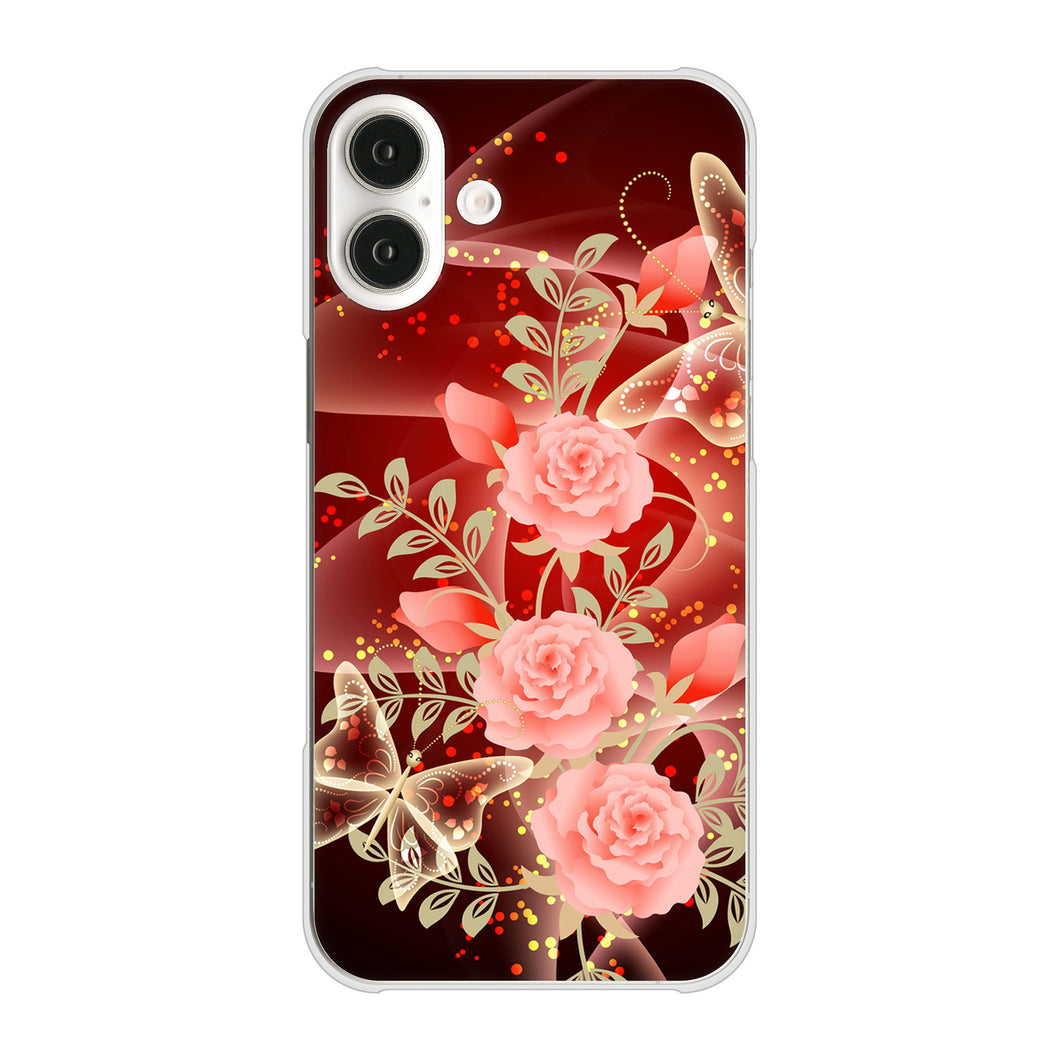 iPhone 16 Plus VA824 魅惑の蝶とピンクのバラ ハードケース 背面印刷