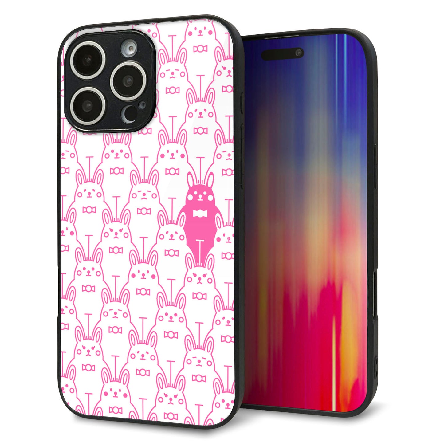 iPhone 16 Pro Max 強化ガラス＆TPUスマホケース ガラプリ【MA914 パターン ウサギ】