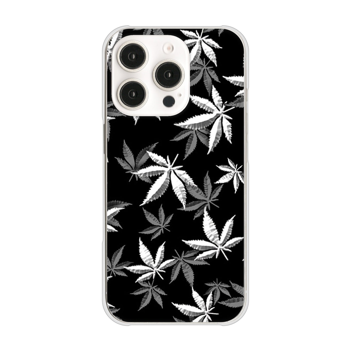 iPhone 16 Pro 064 モノトーン大麻ブラック ハードケース 背面印刷