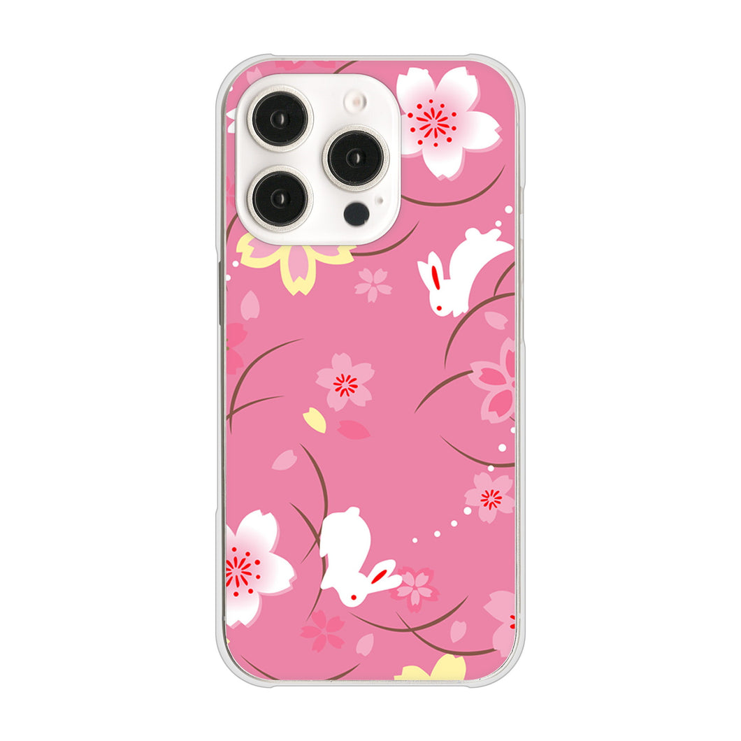 iPhone 16 Pro 149 桜と白うさぎ ハードケース 背面印刷