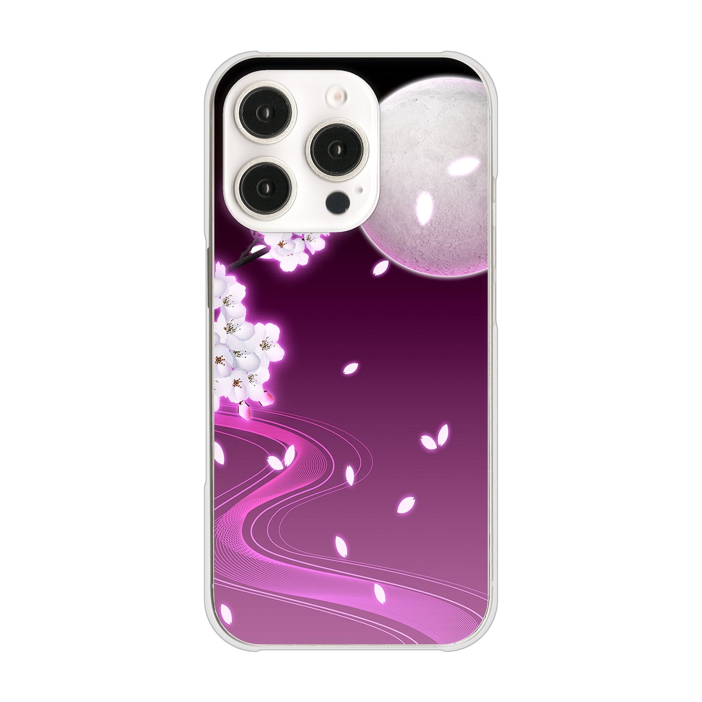 iPhone 16 Pro 1223 紫に染まる月と桜 ハードケース 背面印刷