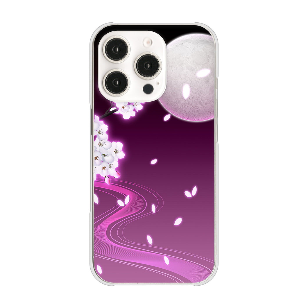 iPhone 16 Pro 1223 紫に染まる月と桜 ハードケース 背面印刷