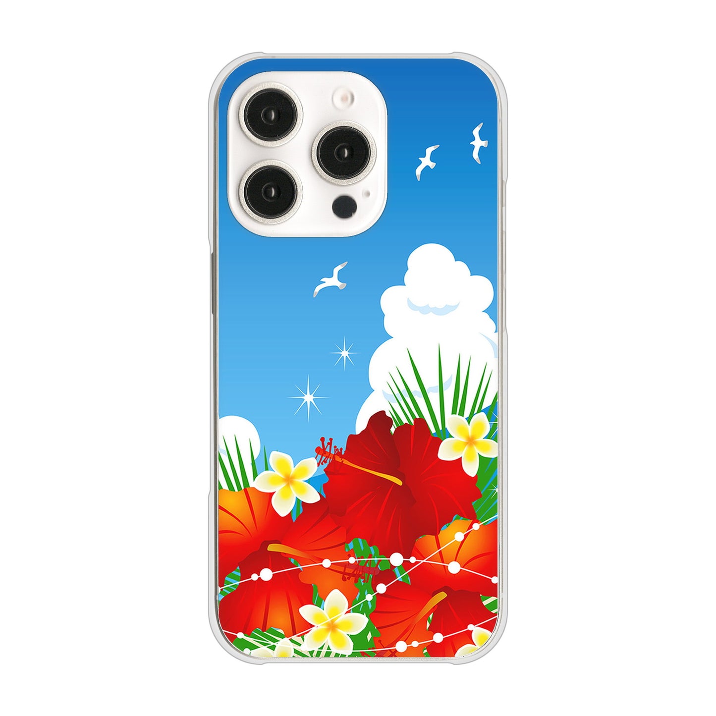iPhone 16 Pro VA821 ハイビスカスと青空 ハードケース 背面印刷