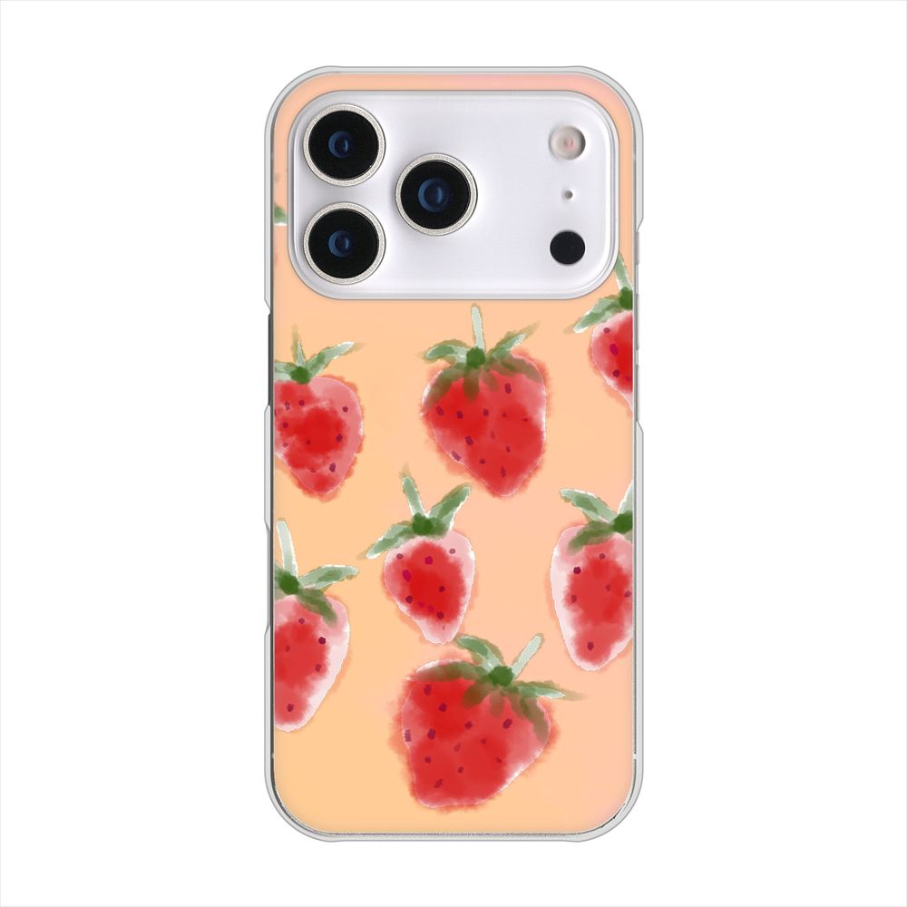 iPhone 18 Pro 高画質仕上げ 背面印刷 ハードケースイチゴ 水彩