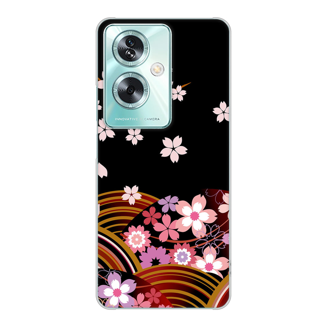 OPPO A79 5G 1237 和柄＆筆文字・夜桜の宴 ハードケース 背面印刷