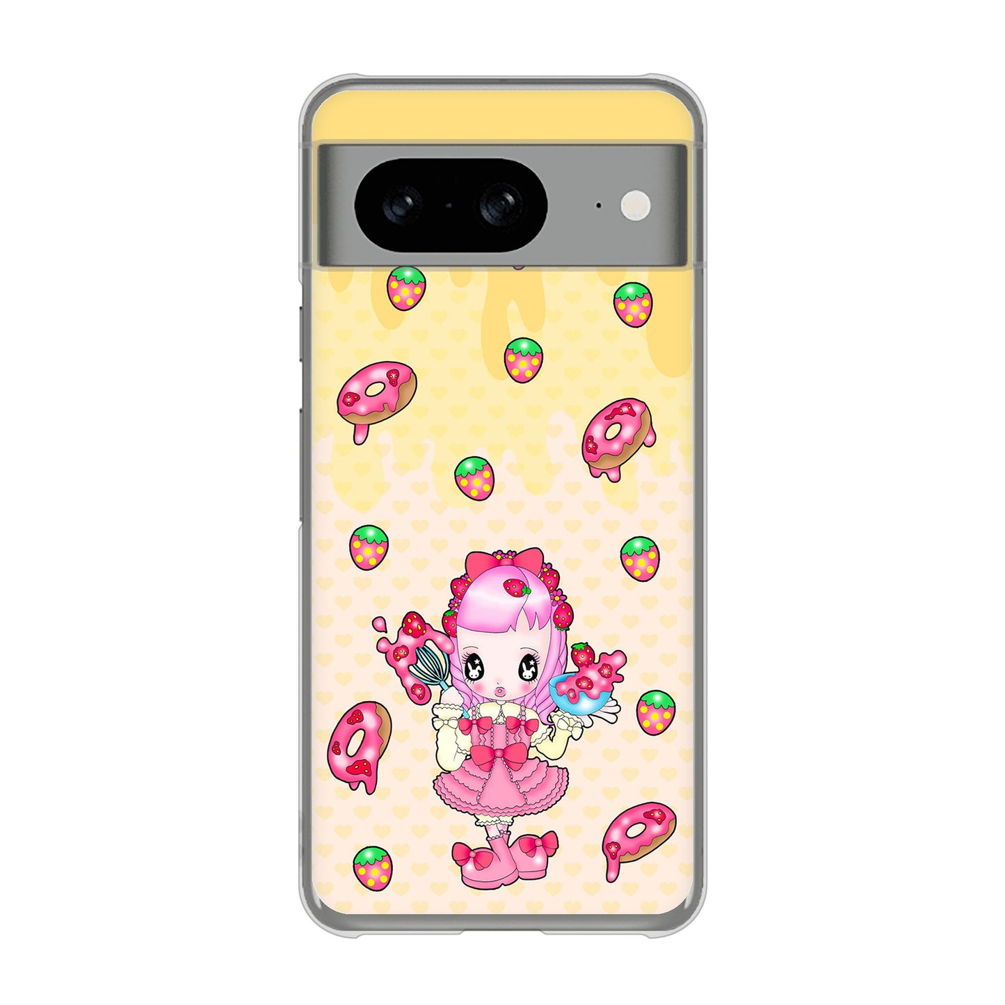 Google Pixel 8 むかいあぐる ストロベリードーナツ ハードケース 背面印刷