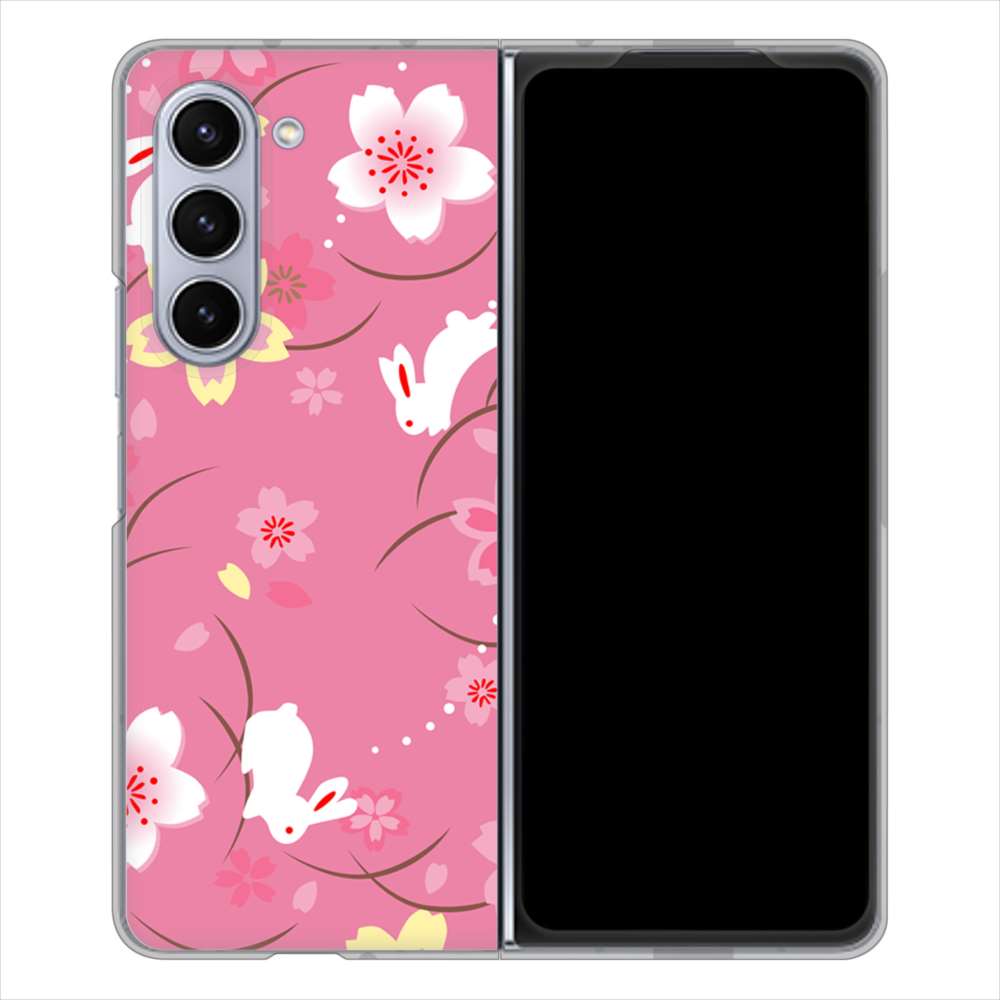 Galaxy Z Fold5 SCG22 au 149 桜と白うさぎ ハードケース 背面印刷