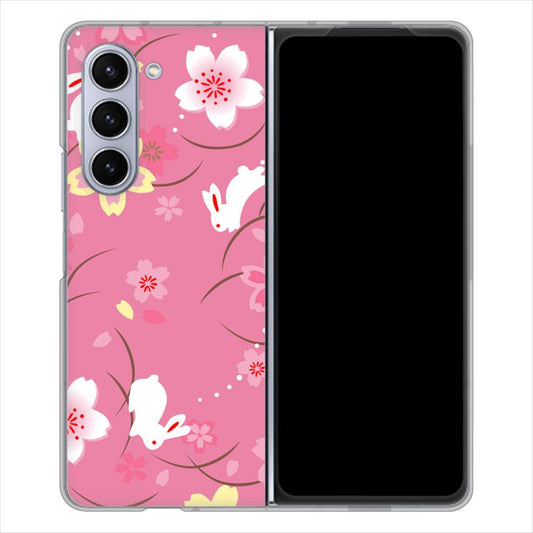 Galaxy Z Fold5 SCG22 au 149 桜と白うさぎ ハードケース 背面印刷