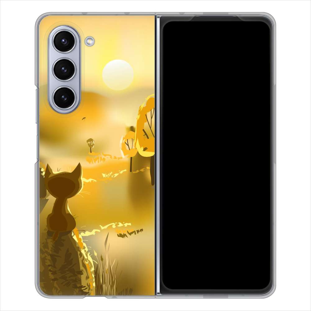 Galaxy Z Fold5 SCG22 au 400 たそがれの猫 ハードケース 背面印刷