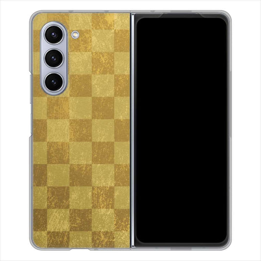 Galaxy Z Fold5 SCG22 au 619 市松模様-金（骨董風に傷んだイメージ） ハードケース 背面印刷