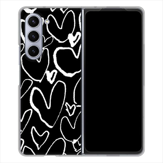 Galaxy Z Fold5 SCG22 au 1124 ハート BK＆WH ハードケース 背面印刷