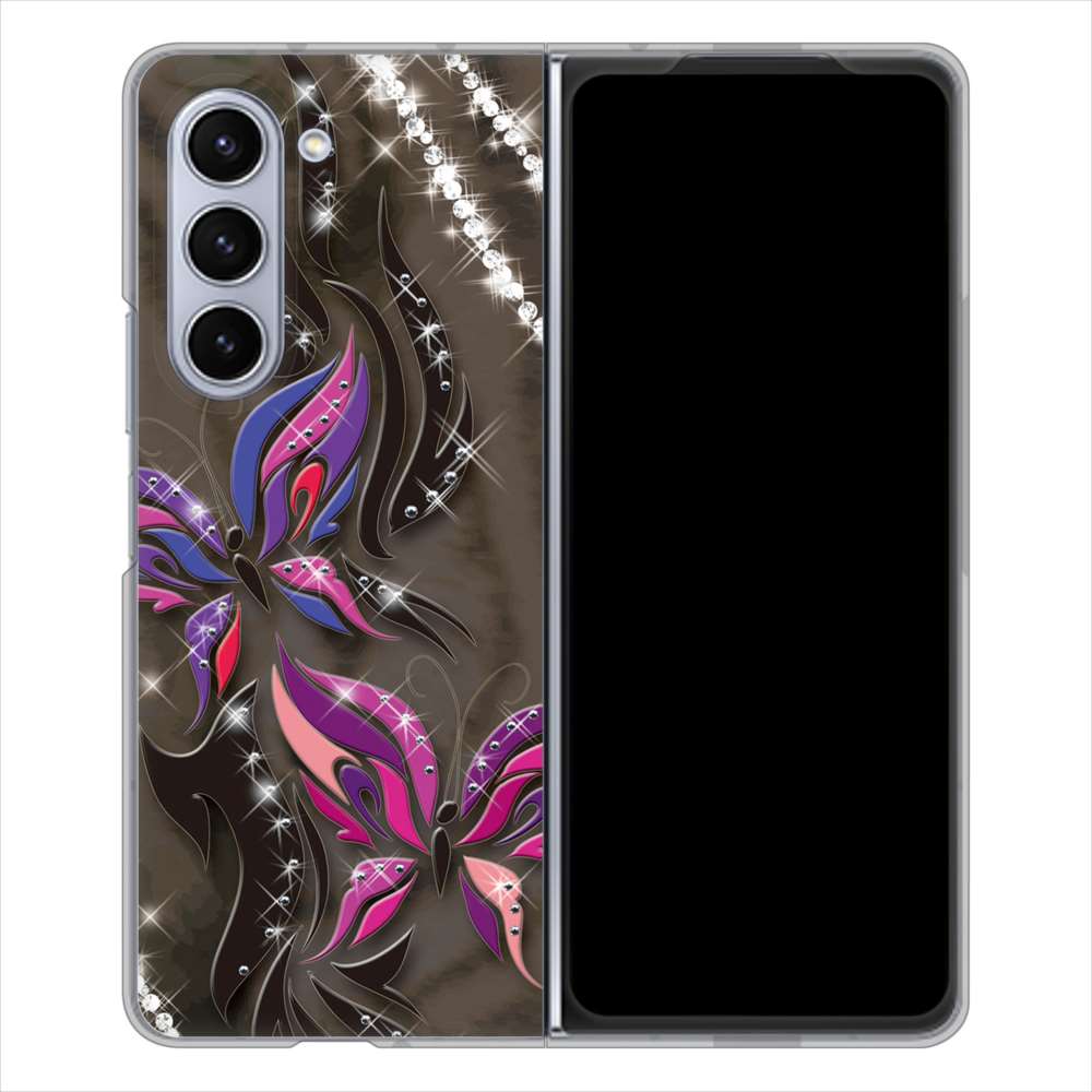 Galaxy Z Fold5 SCG22 au 1164 キラめくストーンと蝶 ハードケース 背面印刷