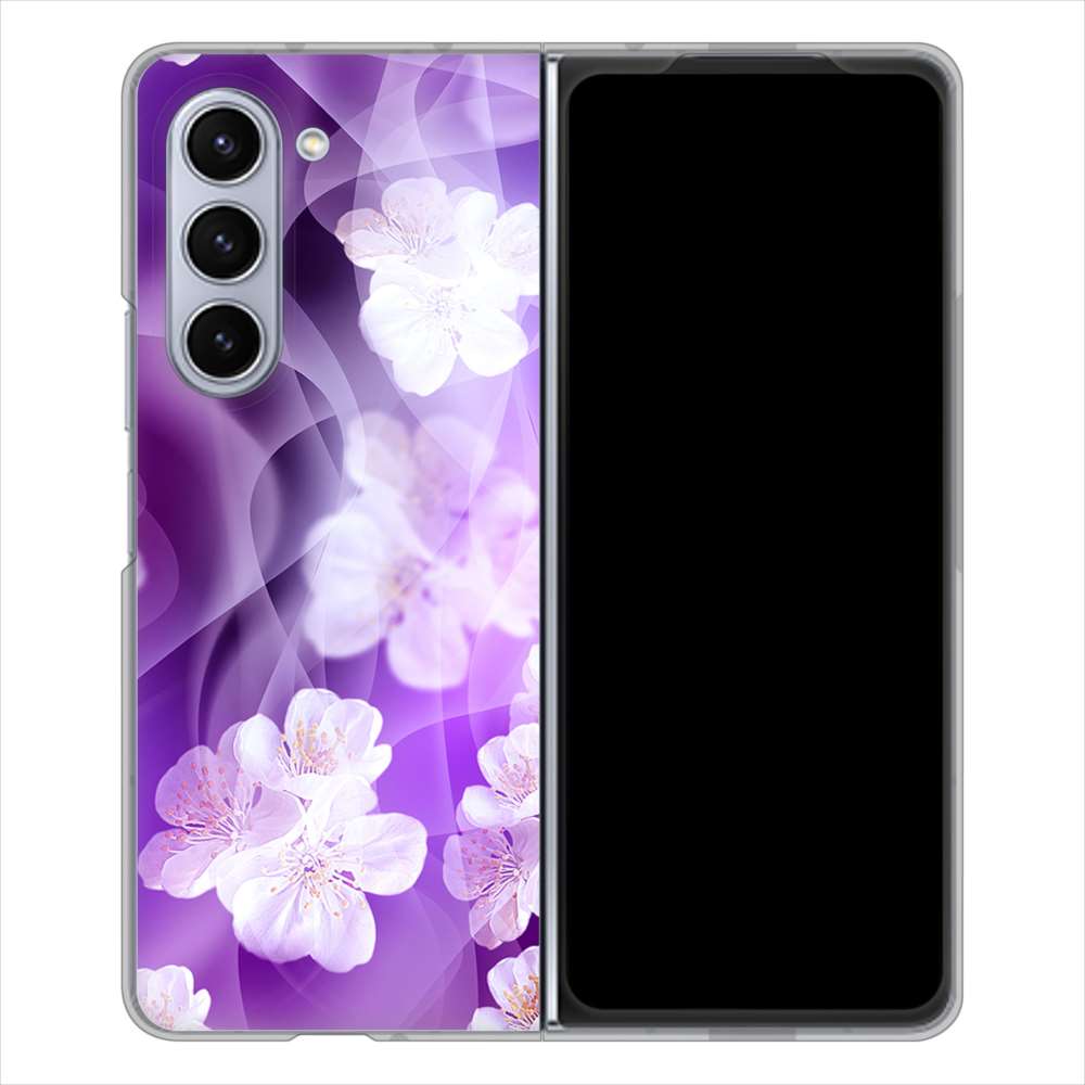 Galaxy Z Fold5 SCG22 au 1211 桜とパープルの風 ハードケース 背面印刷