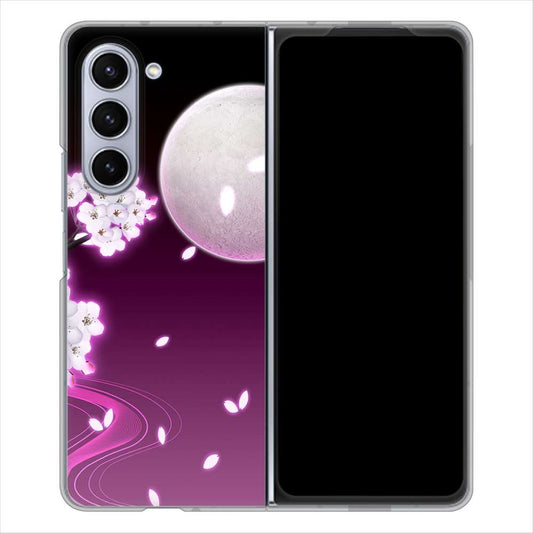 Galaxy Z Fold5 SCG22 au 1223 紫に染まる月と桜 ハードケース 背面印刷