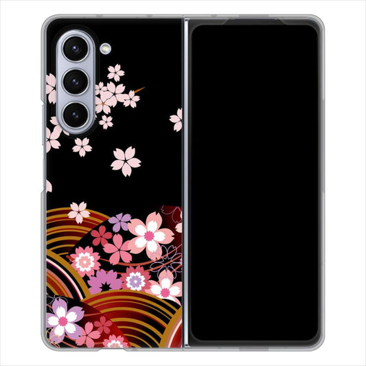 Galaxy Z Fold5 SCG22 au 1237 和柄＆筆文字・夜桜の宴 ハードケース 背面印刷