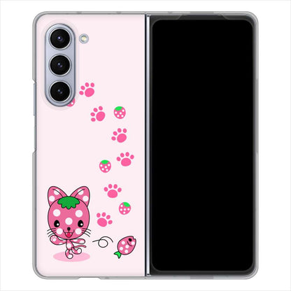 Galaxy Z Fold5 SCG22 au むかいあぐる イチゴ猫のにゃんベリー ハードケース 背面印刷