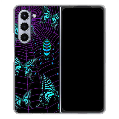 Galaxy Z Fold5 SCG22 au むかいあぐる 蜘蛛の巣に舞う蝶 ハードケース 背面印刷